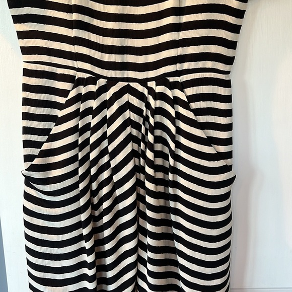 Vintage Albert Nipon Silk Striped Pleated Midi Dress 80s Coastal - Picture 2 of 6